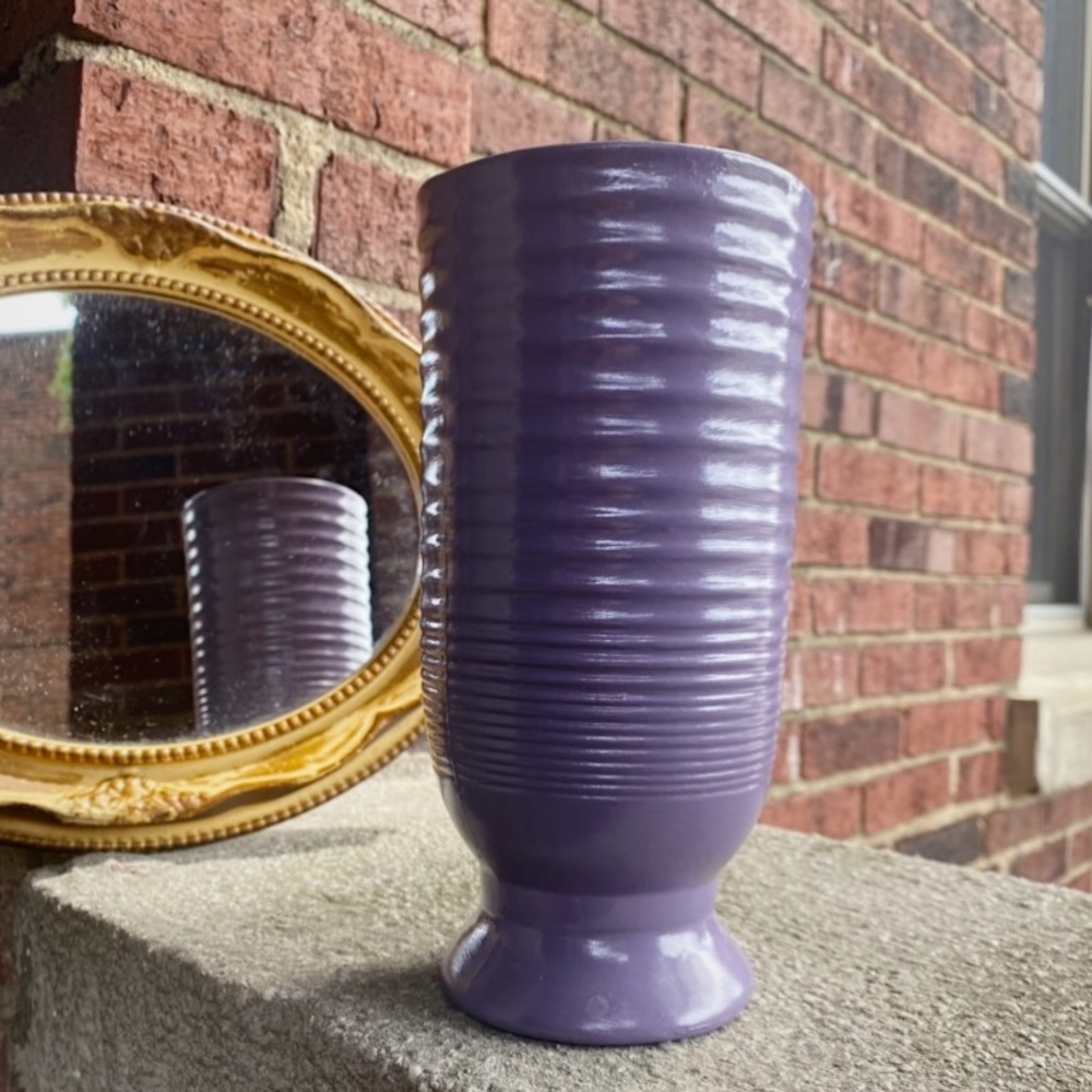 Handcrafted Purple Wavy/Squiggle Tall Cylindrical Ribbed Flower Vase